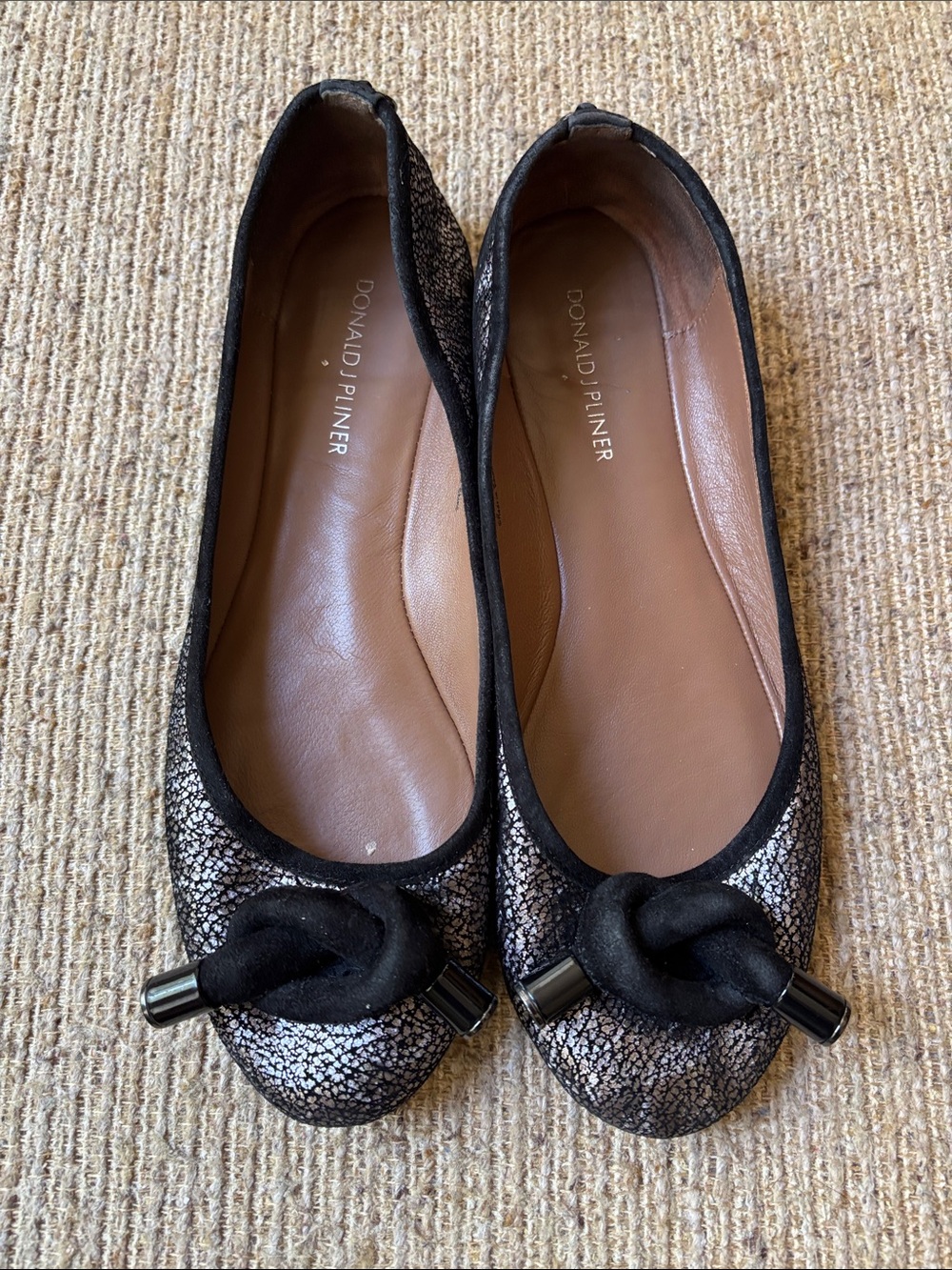 Donald J. Pliner Black Metallic Knot-Accent Ballet Flats